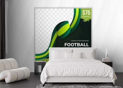 Football Tournament vector template for social media post feed. multicolored green flag for border of  photo space. transparency dot halftone pattern. Wall mural