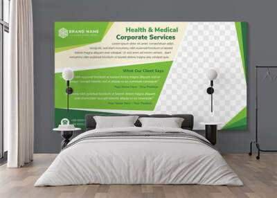 health and medical corporate services banner template, horizontal advertising business banner layout template flat green design, clean abstract cover header background for website design Wall mural