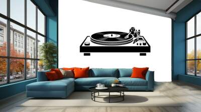 illustration of Retro turntable style with DJ console in black and white colors. Wall mural