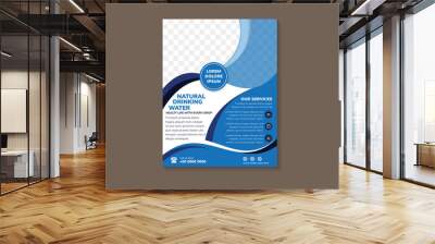 natural drinking water flyer template design. blue wave theme cover with space for photo. banner, roll up banner Wall mural