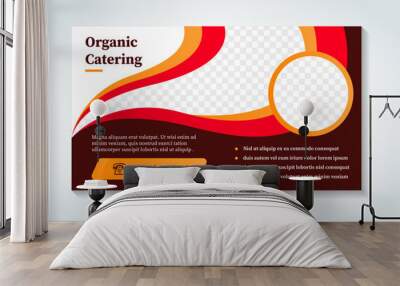 organic catering headline for  horizontal banner with brown background and red and yellow element. space for photo collage. flat vector illustration Wall mural