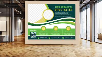 tree removal specialist banner design. Agricultural and farming services web social media post lawn gardening template design. horizontal layout with space for photo. green and yellow element. Wall mural