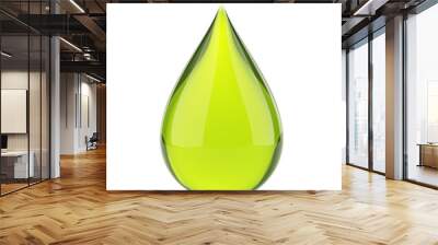 Falling green drop on white isolated with clipping path. Wall mural