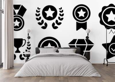 Award icon set. Champion symbol. Silhouette style. Wall mural