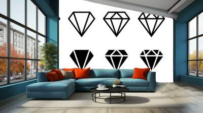 Diamond icon. Big collection quality diamonds. Linear diamond style and silhouette. Royal diamond icons collection set. Vector illustration Wall mural