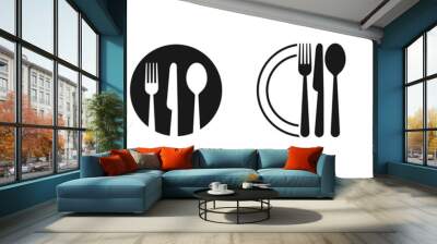 Set of fork, knife, spoon. Logotype menu. Set in flat style. Silhouette of cutlery. Vector illustration Wall mural