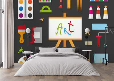 Set of the artist supplies in flat style Wall mural