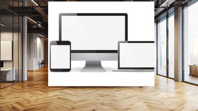 Set realistic Monitors laptop tablet and phone vector illustrati Wall mural