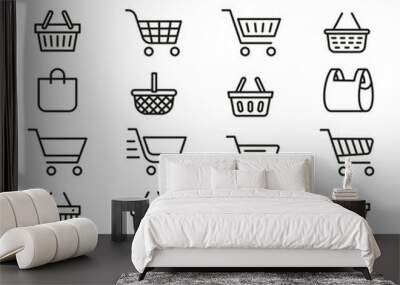 Shopping basket icon. Shopping cart, basket, bag icon set. Linear shop icon set. Wall mural