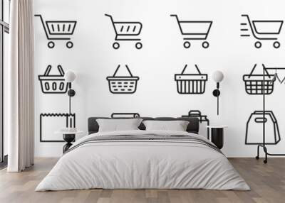 Shopping cart, basket, bag icon set. Linear shop icon set. Wall mural