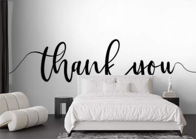 Thank You Hand Lettering. Typography Design Inspiration. Black colored. On a white background. Vector Wall mural