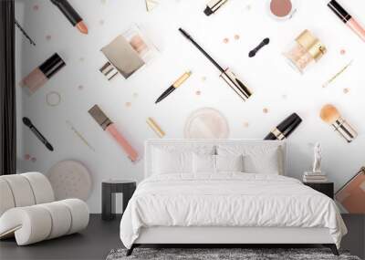 set of professional decorative cosmetics, makeup tools and accessory isolated on white background. b Wall mural