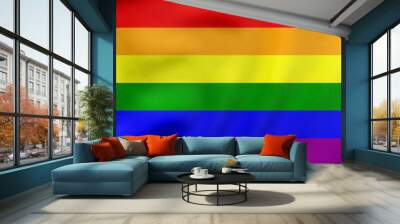 Rainbow gay pride flag waving, real fabric texture Wall mural