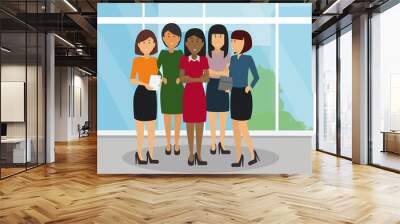 Diverse business women group standing and smiling in the office. Confident business women team portrait concept illustration vector. Wall mural