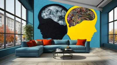 Two stylized head silhouettes. Bipolar disorder Wall mural