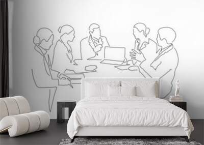 Business people line drawing, vector illustration design. Technology objects collection. Wall mural