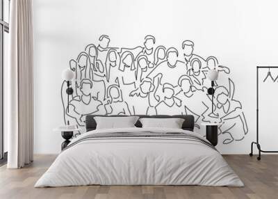 Group of friends line drawing, vector illustration design. Wall mural