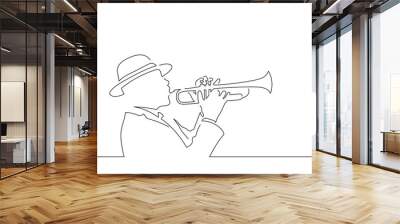 Trumpet player line drawing, vector illustration design. Music collection. Wall mural