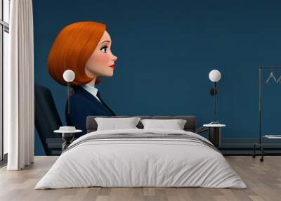 Cartoon Businesswoman Working at Desk with Documents Wall mural