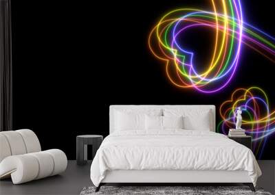 Colorful heart LGBT Pride Month symbol abstract  line blazing neon glowing on black background  Wall mural