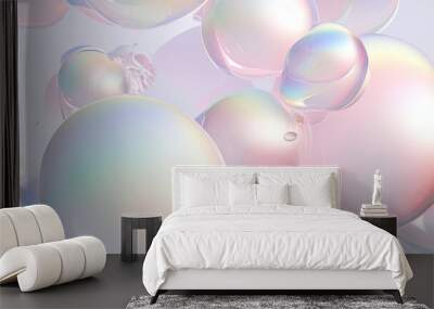 Seamless background of mix sizes iridescent pastel 3d spheres Wall mural