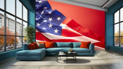 American flag on red background Wall mural