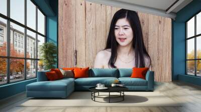 Portrait Asian young with long black hair Wall mural