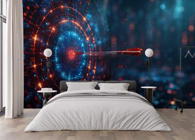 Tech Style Banner: 3D Blue Target with Arrows Hitting Center Wall mural