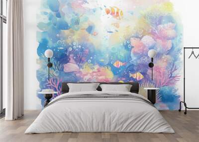 A colorful underwater scene with fish and coral Wall mural