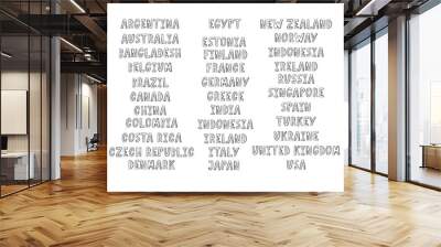 The names of the countries of the world. European countries. Hand lettering. Wall mural