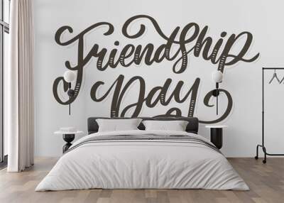 Vector illustration of hand drawn happy friendship day felicitation in fashion style with lettering text sign and color triangle for grunge effect isolated on white background Wall mural