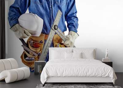 contractor carpenter repair man with tool belt isolated white Wall mural