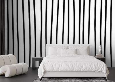 Hand drawn vertical parallel black lines on white background. Straight lines pen sketch for graphic design Wall mural