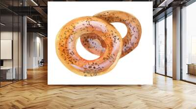 Watercolor realistic illustration of bagel isolated on white background. Two bagels on white. Wall mural