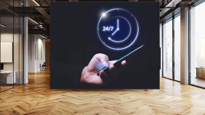 24hour open, work 24/7 day icon virtual screen hologram Wall mural