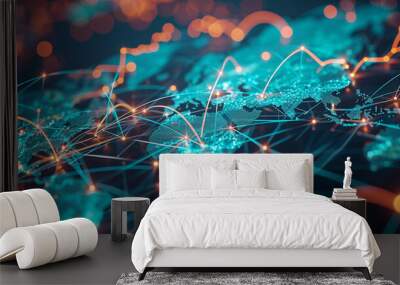 A financial graph on a global map is a visual representation of the interconnectedness of the global economy. ai generated. Wall mural