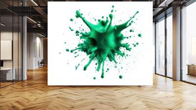 A vibrant green paint splash on a white background, showcasing dynamic movement and color in an energetic art element. Wall mural