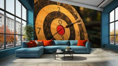 A visual representation of life goals, featuring a target board with ambition and success as the bullseye, surrounded by planning, vision, and milestones Wall mural