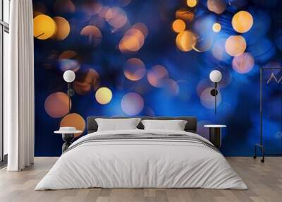 Abstract background with blue and orange bokeh lights, perfect for festive, holiday, or celebration themes. Wall mural