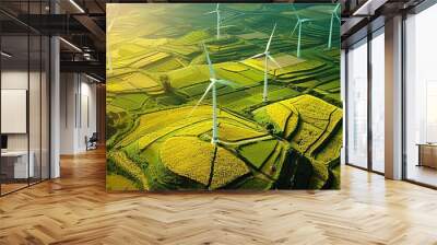 Aerial view of wind turbines, illustrating clean energy technology Wall mural