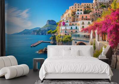 Amalfi Coast with colorful houses and blue sea. ai generated. Wall mural