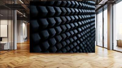 Close-up of textured sound-absorbing panels in dark tones, ideal for acoustic treatment and soundproofing environments. Wall mural