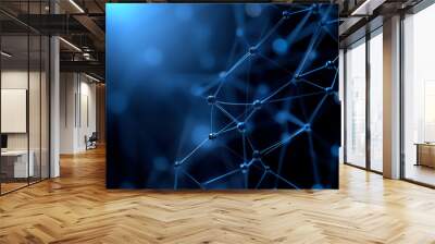 Futuristic blue network background with connected lines and dots, representing digital communication and technology innovation. Wall mural