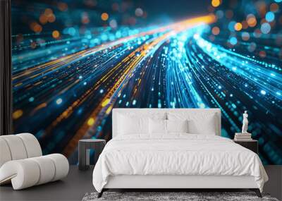 High speed data highway with flowing streams of light representing information Wall mural