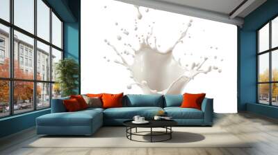 milk splash with white liquid droplets. Wall mural