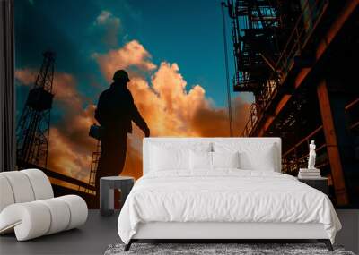 petroleum engineer with oil rigs and energy extraction technology Wall mural