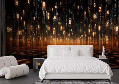 rain of glowing digital numbers representing a data stream Wall mural