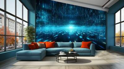 screen showing binary code in blue. AI Generated. Wall mural