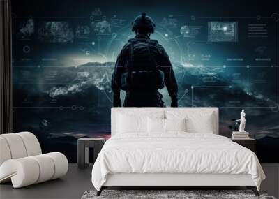 soldier with tactical military HUD and battlefield scenarios Wall mural