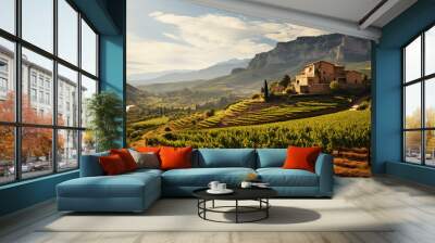 Spanish wine vineyards are a testament to the country's rich winemaking history and culture. ai generated. Wall mural